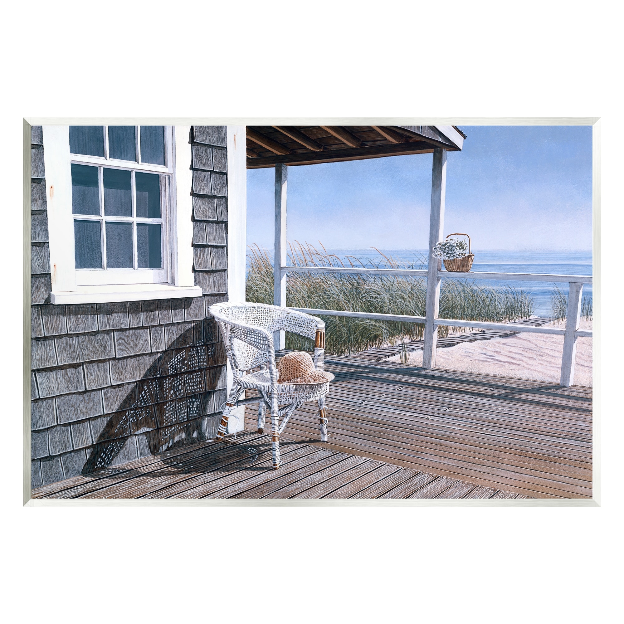 Stupell Industries Coastal Cottage Porch Chair Seaside Boardwalk Scenery Painting Unframed Art Print Wall Art, Design by Tom Mielko