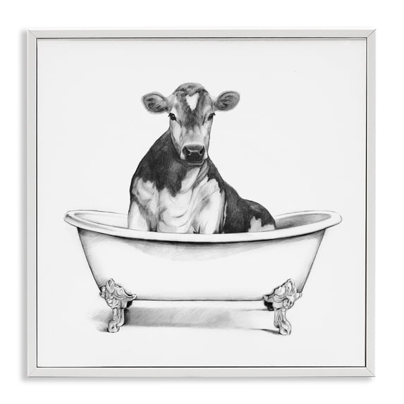 Stupell Industries Coastal Cow in Bathtub Sketch White Framed Giclee Art, 24 x 24, by Victoria Borges