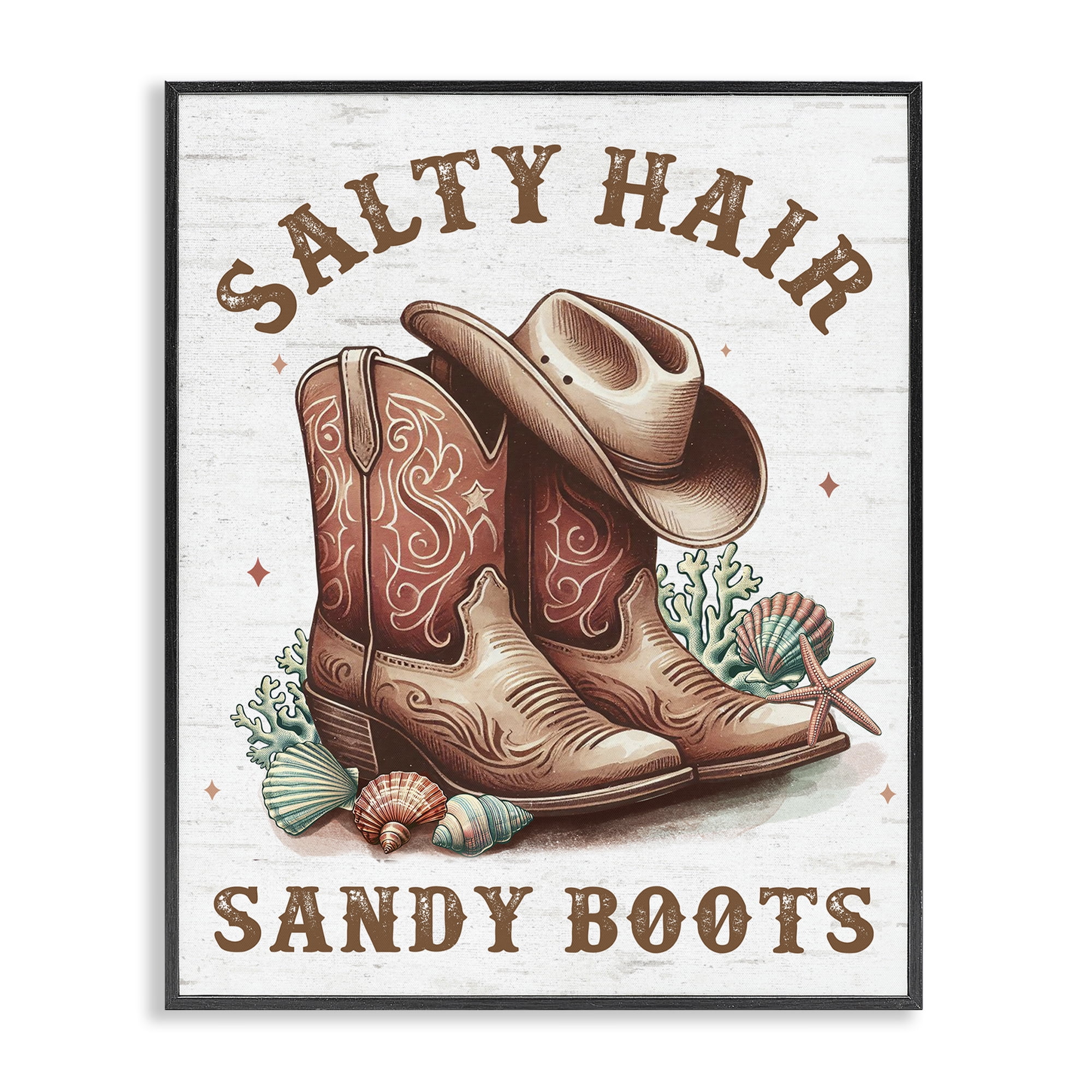 Stupell Industries Coastal Cowgirl Boots Plants & Flowers Painting Black Framed Art Print Wall Art, 11 x 14