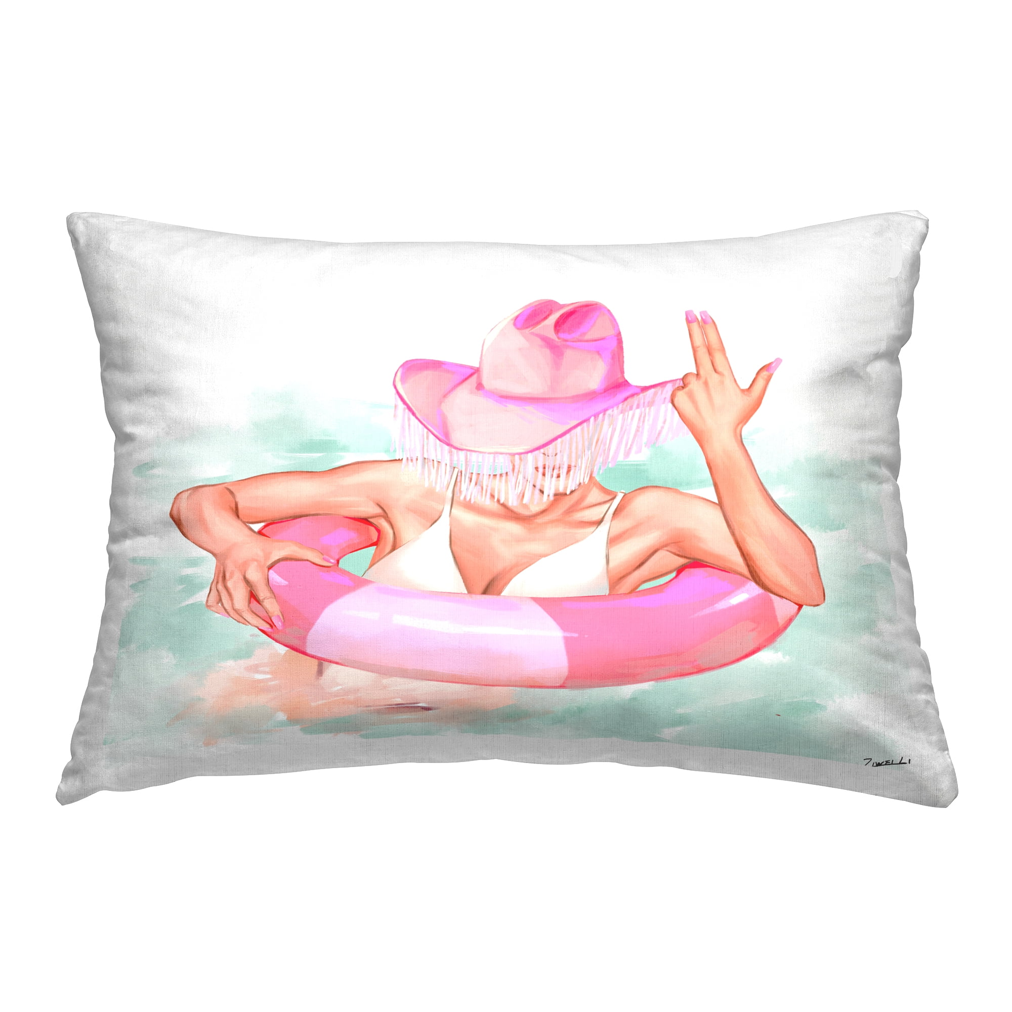 Stupell Industries Coastal Cowgirl in Pool Decorative Printed Throw Pillow Design by Ziwei Li.