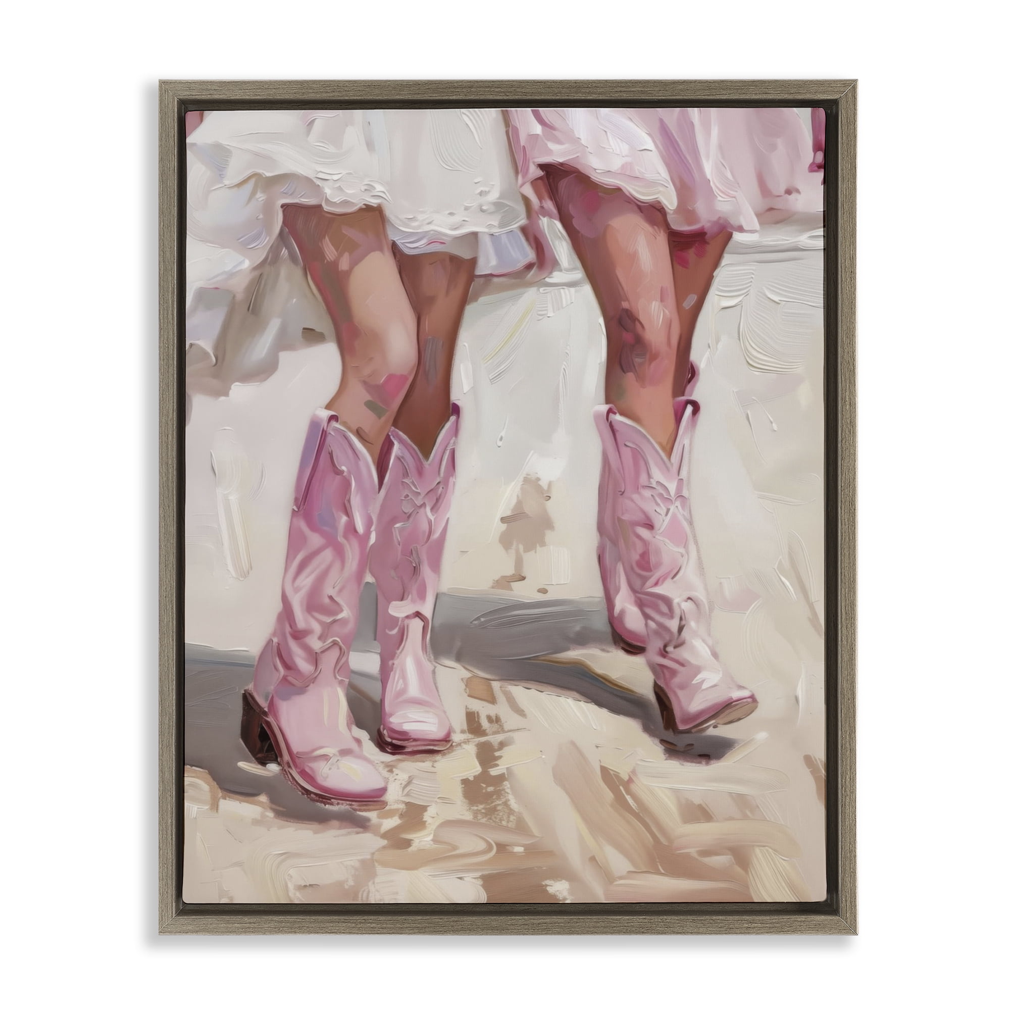 Stupell Industries Coastal Cowgirls Stepping People Painting Brown Floater Framed Canvas Art Print Wall Art, 25 x 31