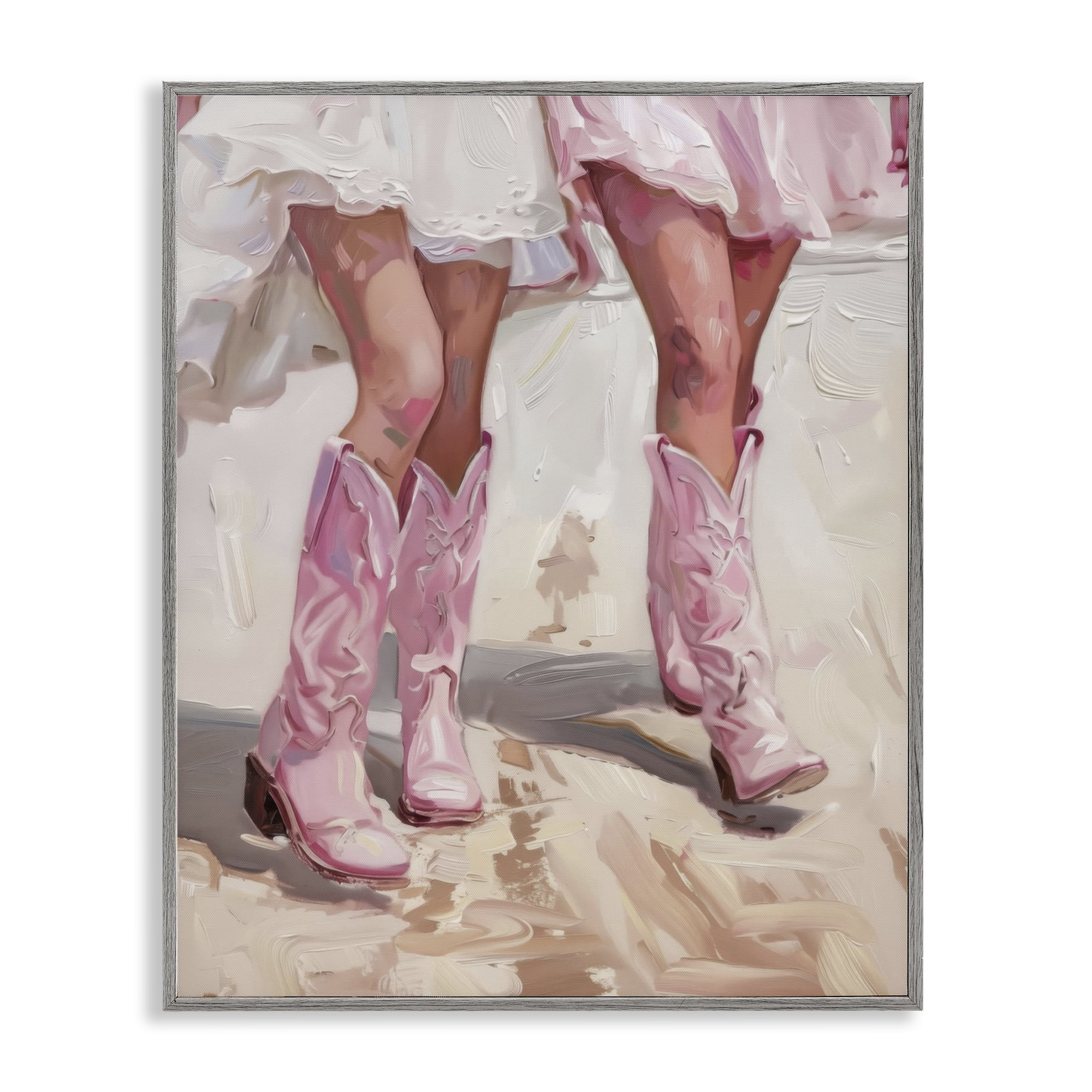 Stupell Industries Coastal Cowgirls Stepping People Painting Gray Framed Art Print Wall Art, 11 x 14
