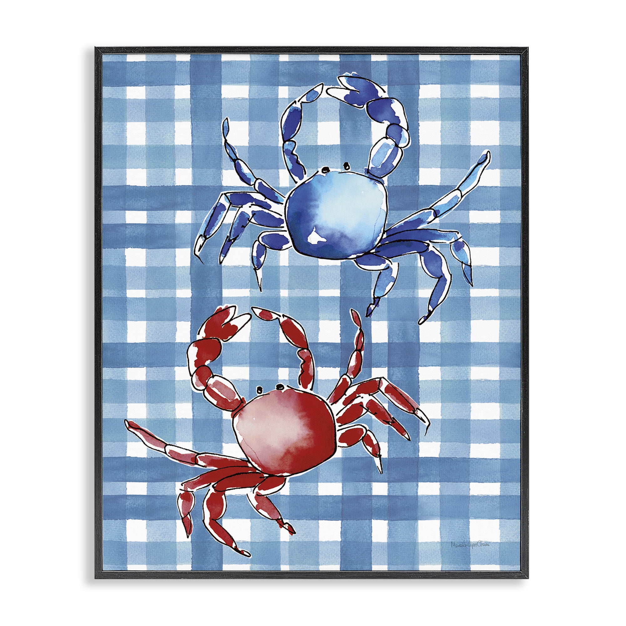 Stupell Industries Coastal Crabs on Plaid Animals Painting Black Framed Art Print Wall Art, 16 x 20
