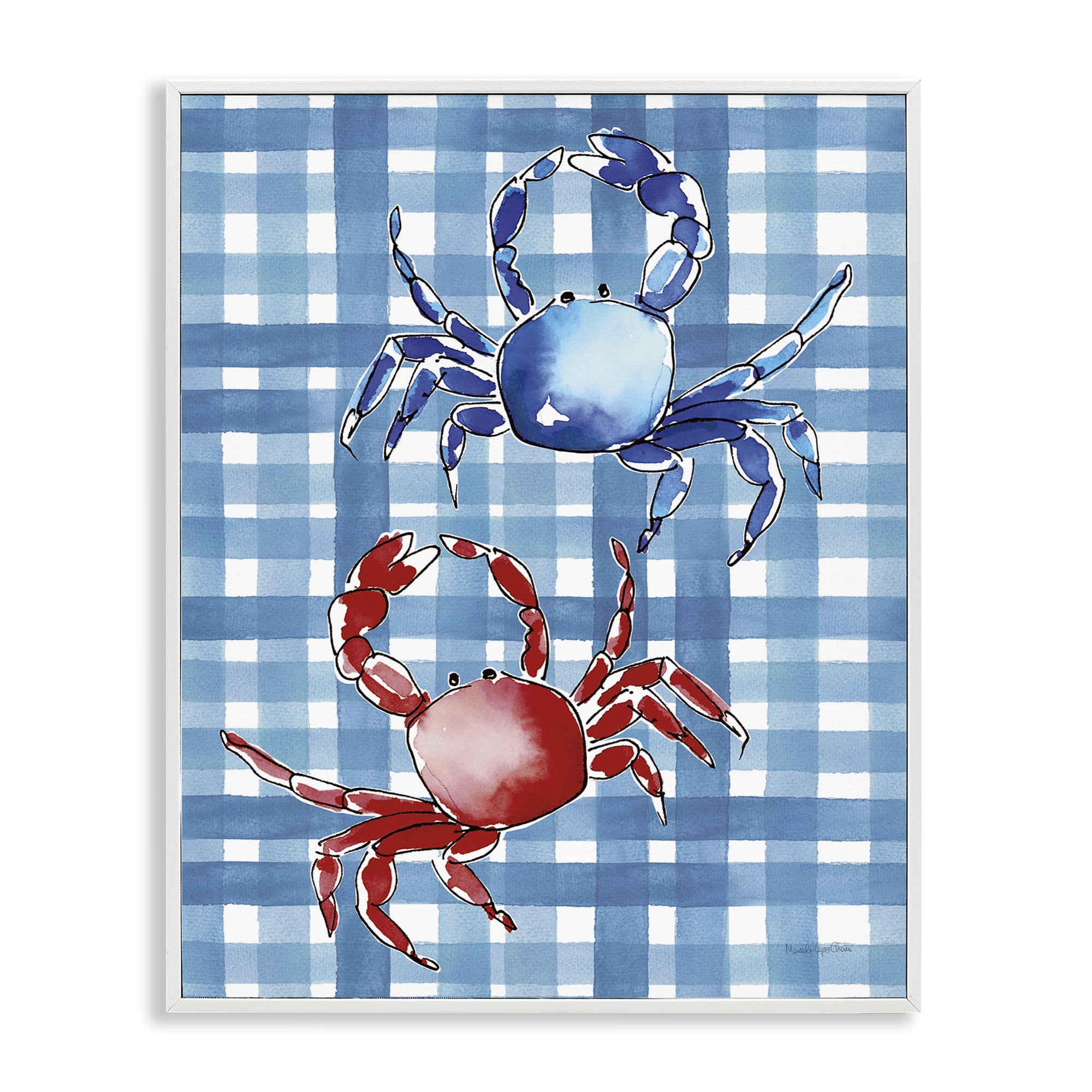 Stupell Industries Coastal Crabs on Plaid Animals Painting White Framed Art Print Wall Art, 24 x 30