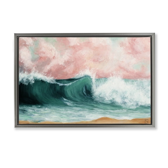 Stupell Industries Coastal Crashing Seascape Waves Gray Floating Frame Canvas Art, 25 x 17, by Sara Culpepper