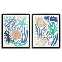 Stupell Industries Coastal Currents Sea Life Nautical & Beach Painting Black Floater Framed Canvas Art Print Wall Art, 17 x 21, Set of 2