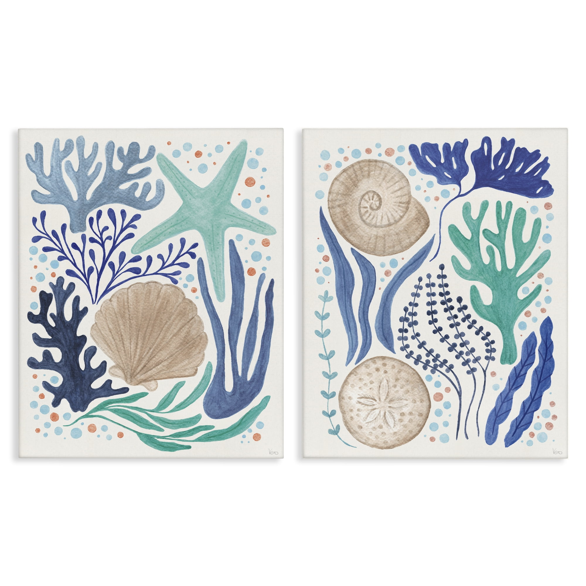 Stupell Industries Coastal Currents Sea Life Nautical & Beach Painting Wrapped Canvas Art Print Wall Art, 16 x 20, Set of 2