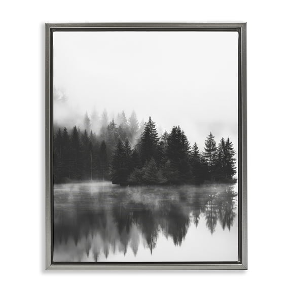 Stupell Industries Coastal Dark Tree Reflections Gray Floating Frame Canvas Art, 17 x 21, by Petals Prints Design