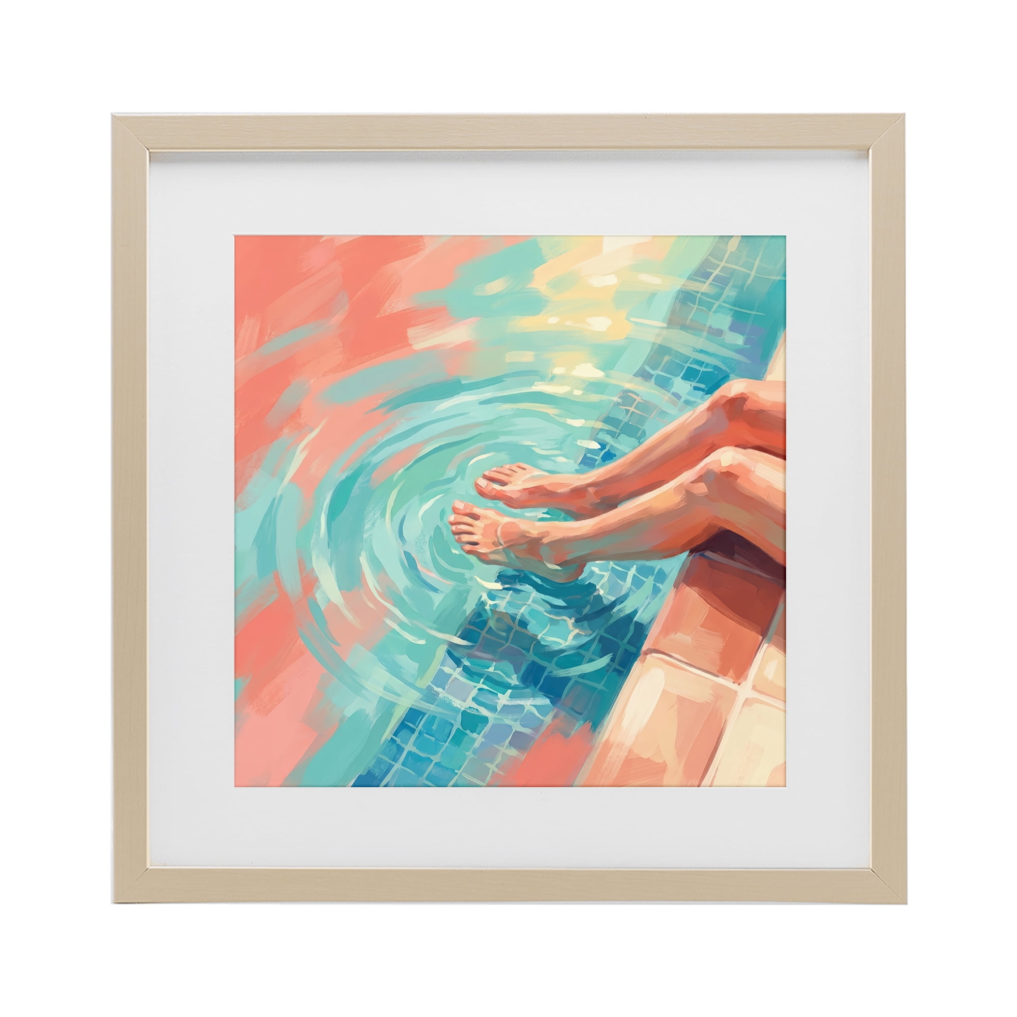 7 Foot Pool Stupell Industries Coastal Dipping Feet into Pool Birch Framed Print ...