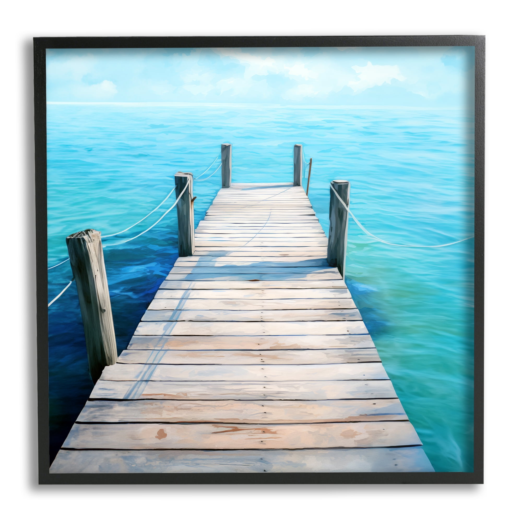 Stupell Industries Coastal Dock Landscape Landscape Painting Black Framed Art Print Wall Art, 17 x 17