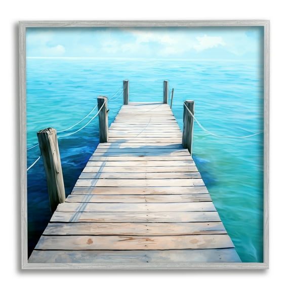 Stupell Industries Coastal Dock Landscape Landscape Painting Gray Framed Art Print Wall Art, 17 x 17