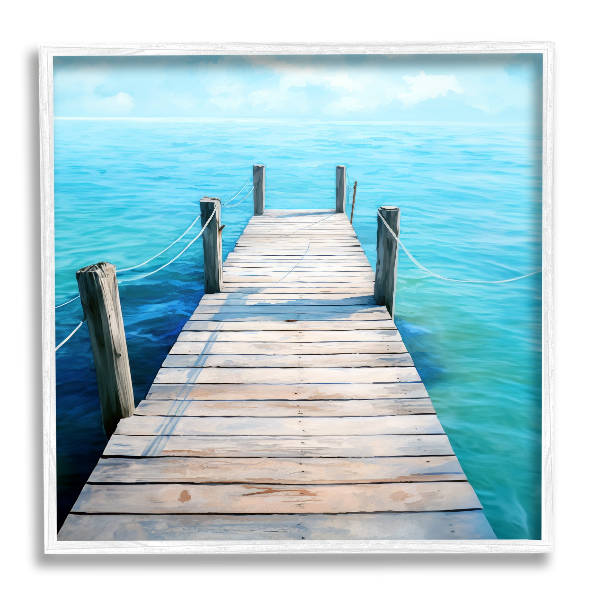 Stupell Industries Coastal Dock Landscape Landscape Painting White Framed Art Print Wall Art, 12 x 12