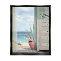 Stupell Industries Coastal Doorway Beach View Nature Painting Black Floater Framed Art Print Wall Art, 17 x 21