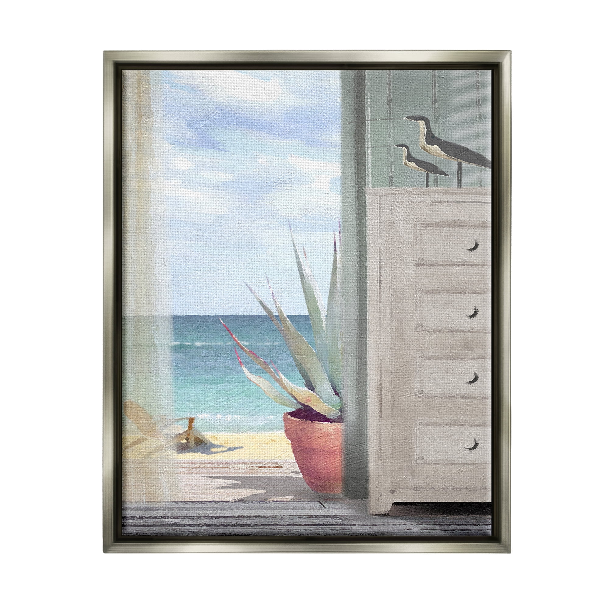 Stupell Industries Coastal Doorway Beach View Nature Painting Gray Floater Framed Art Print Wall Art, 25 x 31