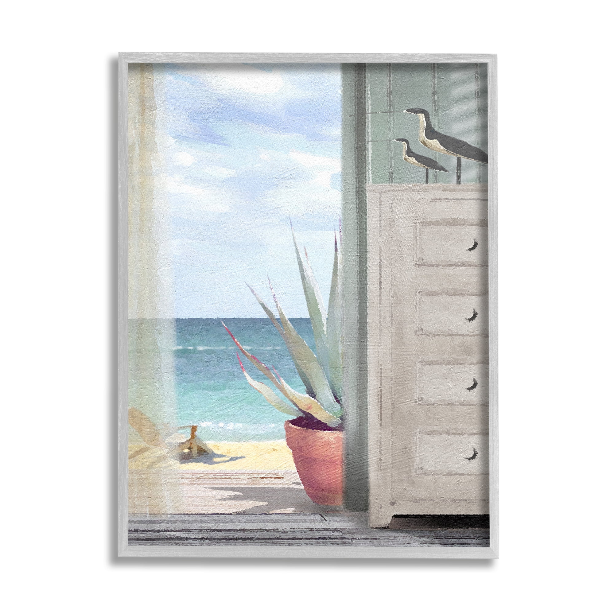 Stupell Industries Coastal Doorway Beach View Nature Painting Gray Framed Art Print Wall Art, 16 x 20