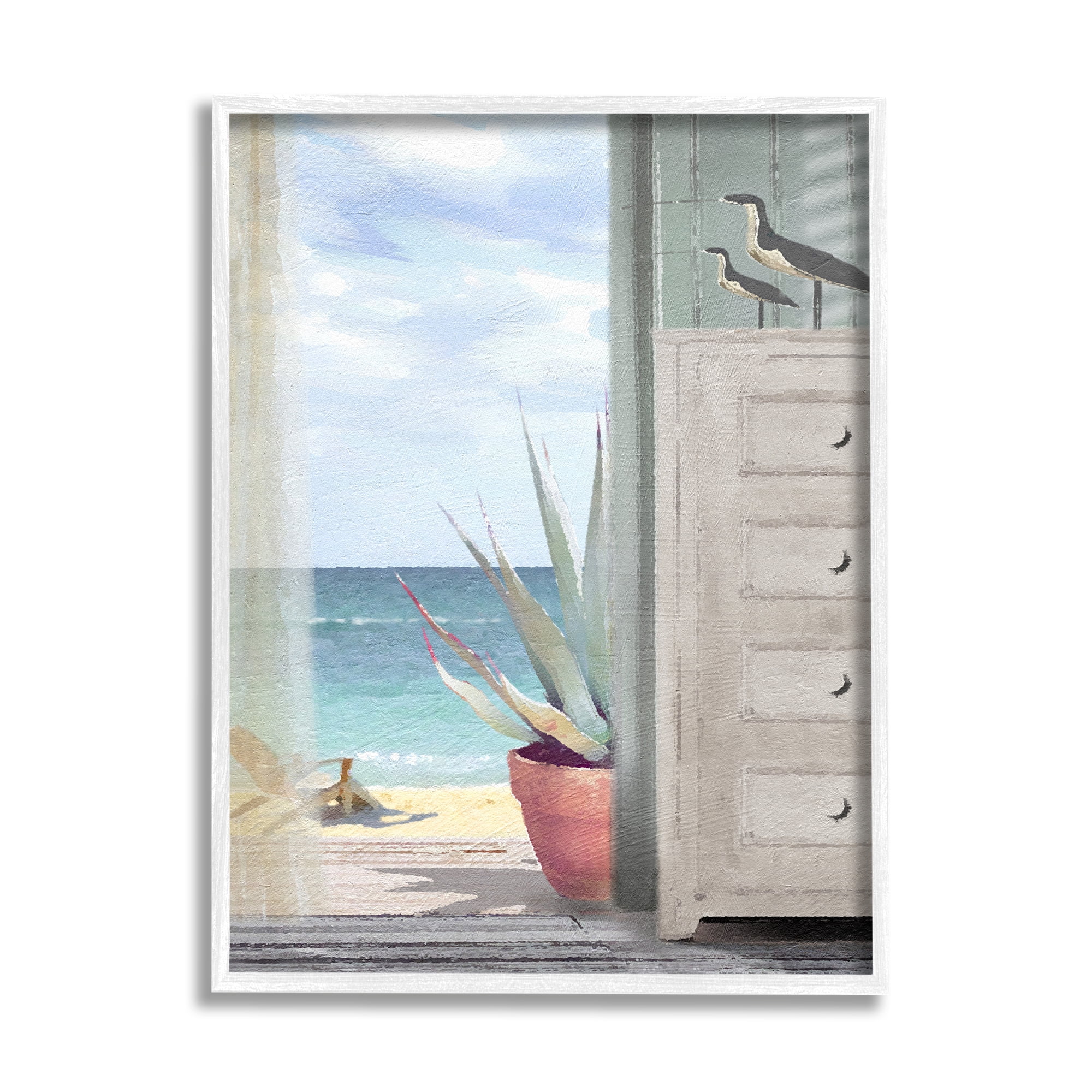 Stupell Industries Coastal Doorway Beach View Nature Painting White Framed Art Print Wall Art, 24 x 30