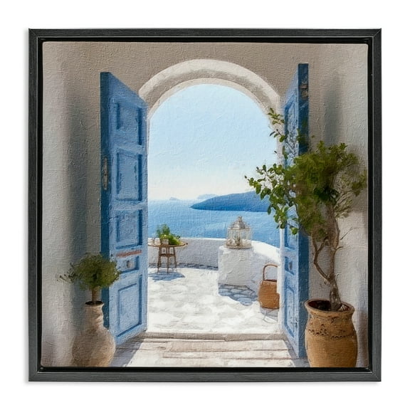 Stupell Industries Coastal Doorway to Sea Town & City Painting Black Floater Framed Canvas Art Print Wall Art, 18 x 18