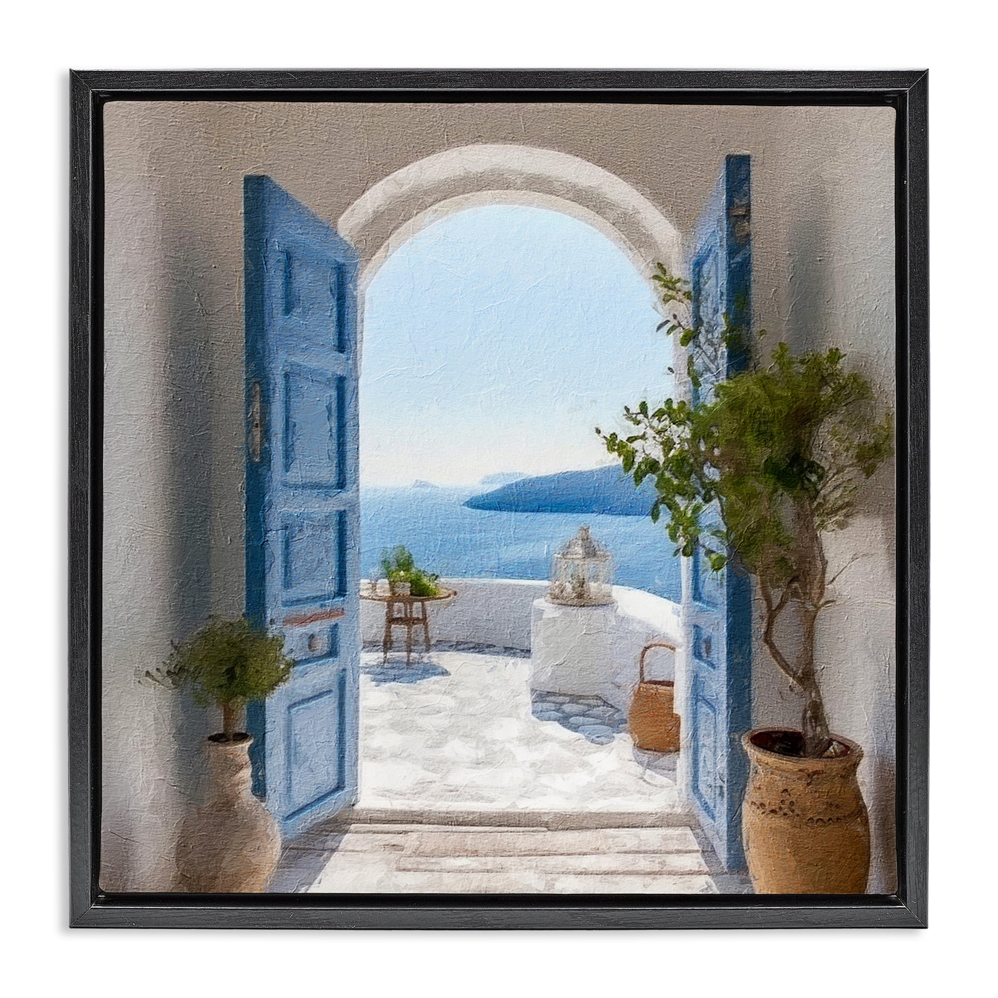 Stupell Industries Coastal Doorway to Sea Town & City Painting Black Floater Framed Canvas Art Print Wall Art, 25 x 25
