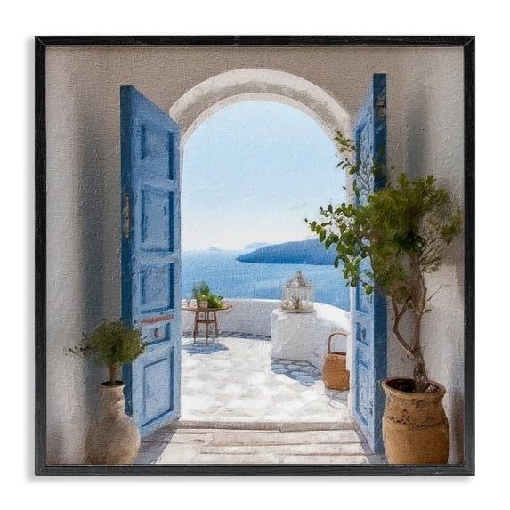 Stupell Industries Traditional Coastal Doorway to Sea Black Framed Giclee Art, 12 x 12, by Riley B