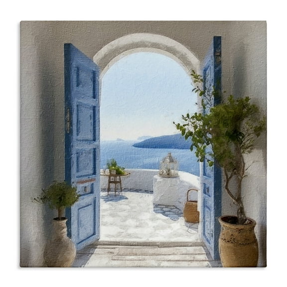 Stupell Industries Coastal Doorway to Sea Town & City Painting Gallery Wrapped Canvas Art Print Wall Art, 17 x 17