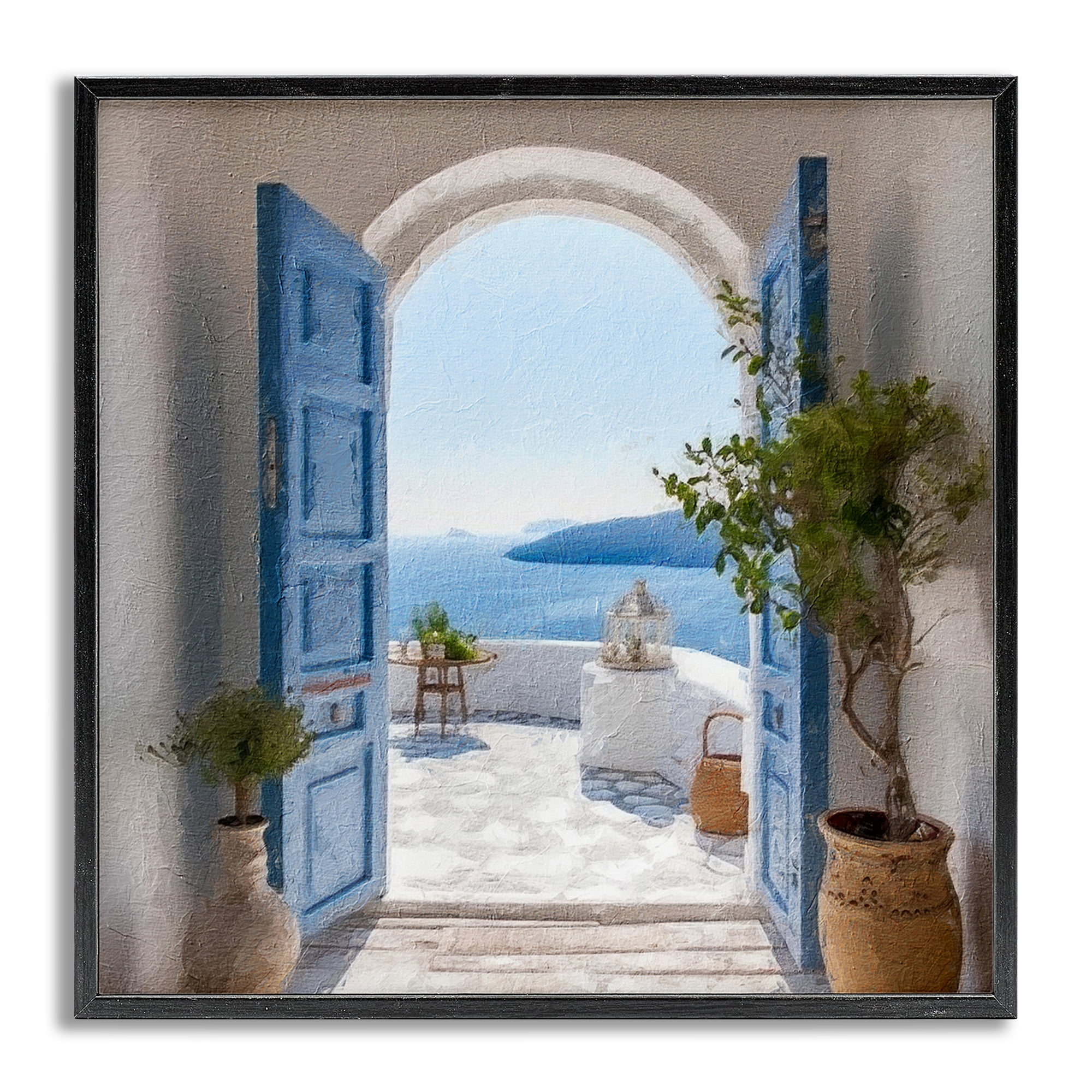Stupell Industries Coastal Doorway to Sea Town & City Painting Gray Framed Art Print Wall Art, 17 x 17
