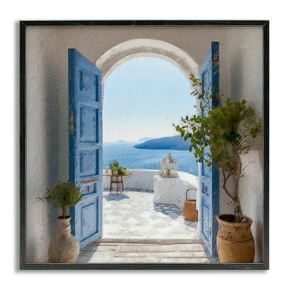 Stupell Industries Coastal Doorway to Sea Town & City Painting Gray Framed Art Print Wall Art, 24 x 24