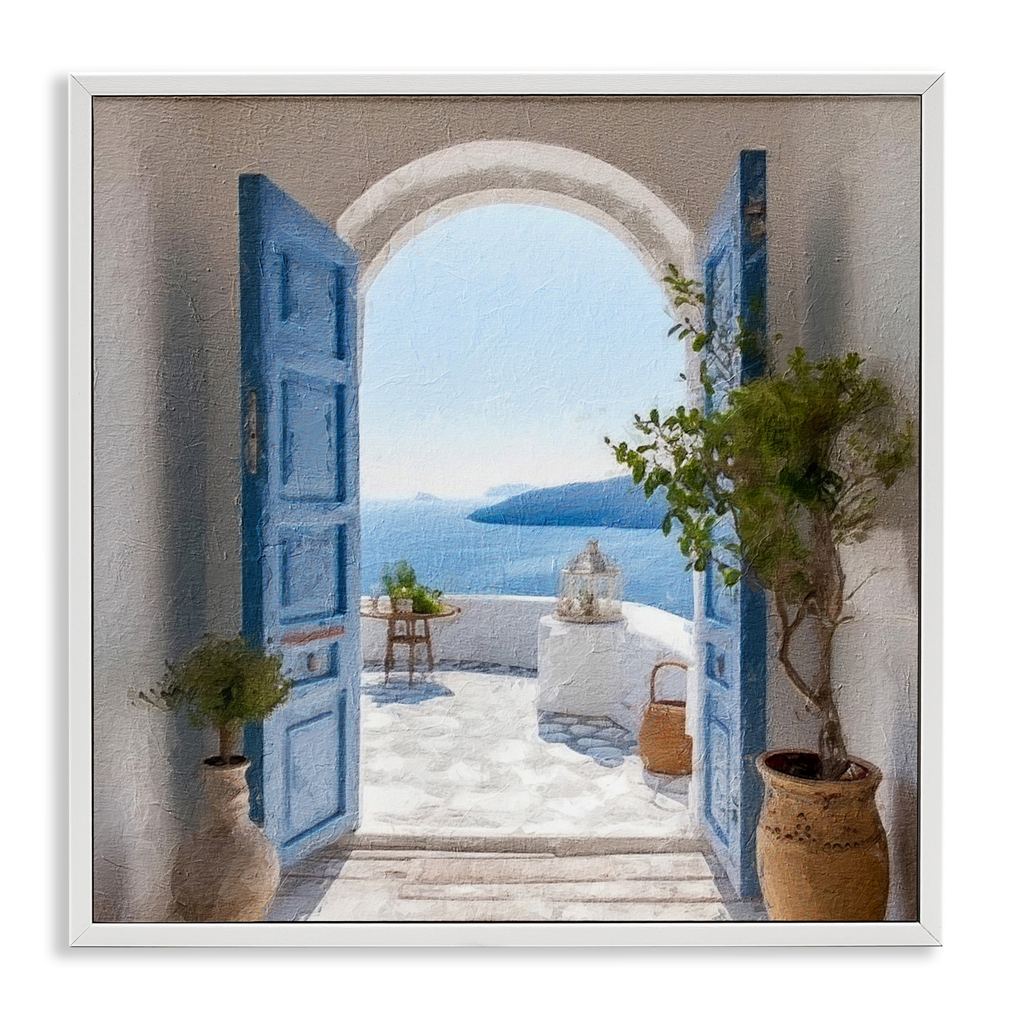 Stupell Industries Coastal Doorway to Sea Town & City Painting White Framed Art Print Wall Art, 24 x 24