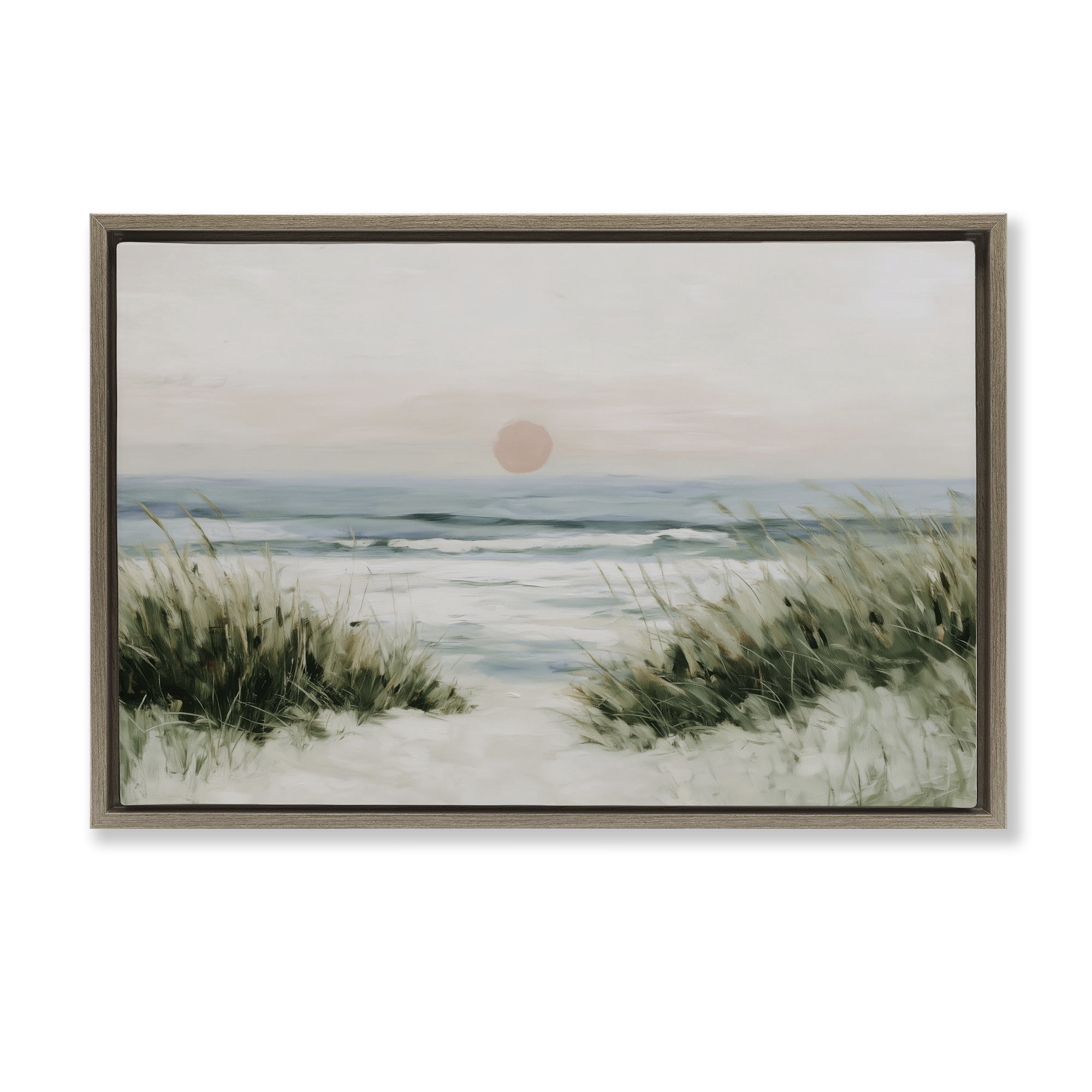 Stupell Industries Coastal Dunes with Wild Beach Grass Brown Framed Floater Canvas Wall Art, design by Chromatic Storm Studio