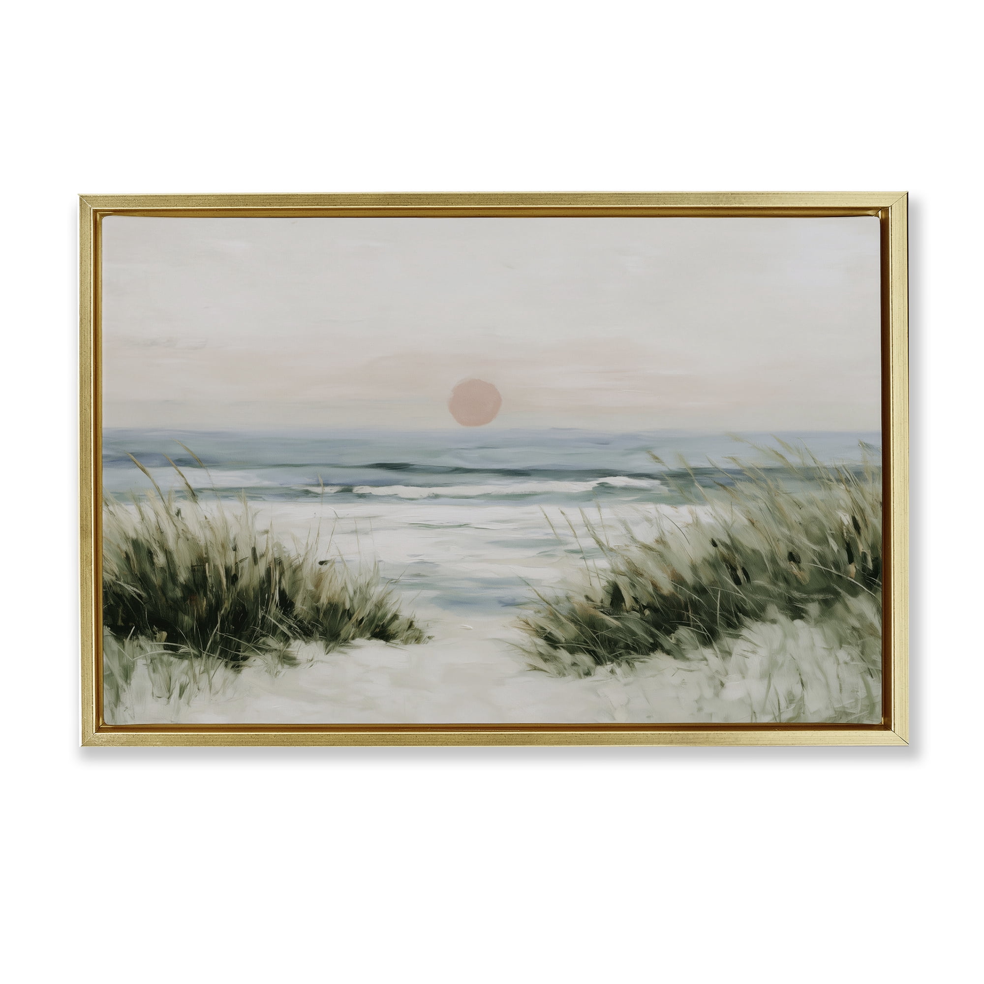 Stupell Industries Coastal Dunes with Wild Beach Grass Gold Framed Floater Canvas Wall Art, design by Chromatic Storm Studio