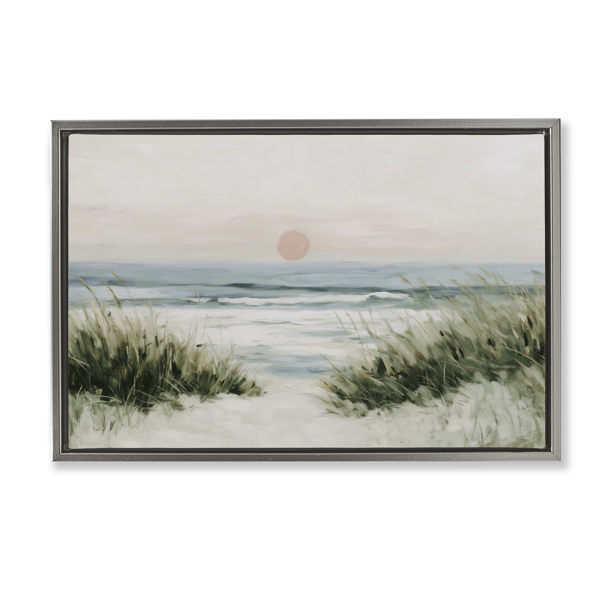 Stupell Industries Coastal Dunes with Wild Beach Grass Gray Framed Floater Canvas Wall Art, design by Chromatic Storm Studio