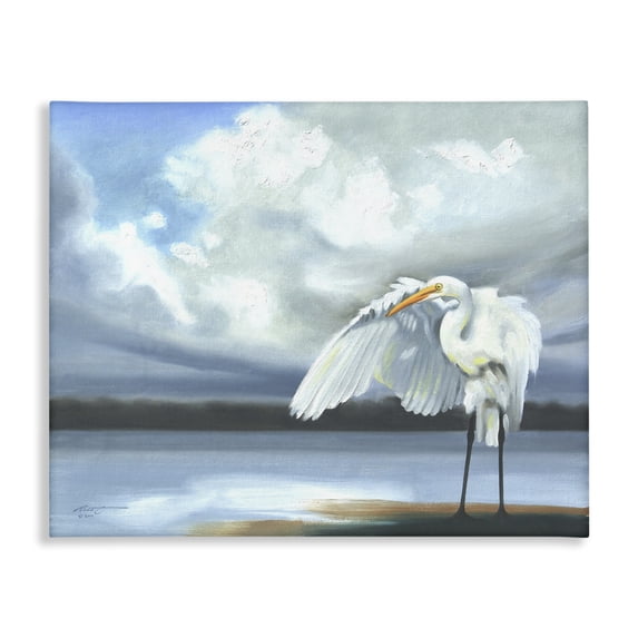 Stupell Industries Coastal Egret on Cloudy Beach Shore Canvas Art, 30 x 24, by D. Rust