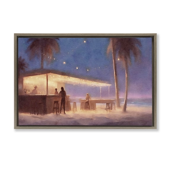 Stupell Industries Coastal Evening Beach Bar Brown Floating Frame Canvas Art, 25 x 17, by Noah Bay