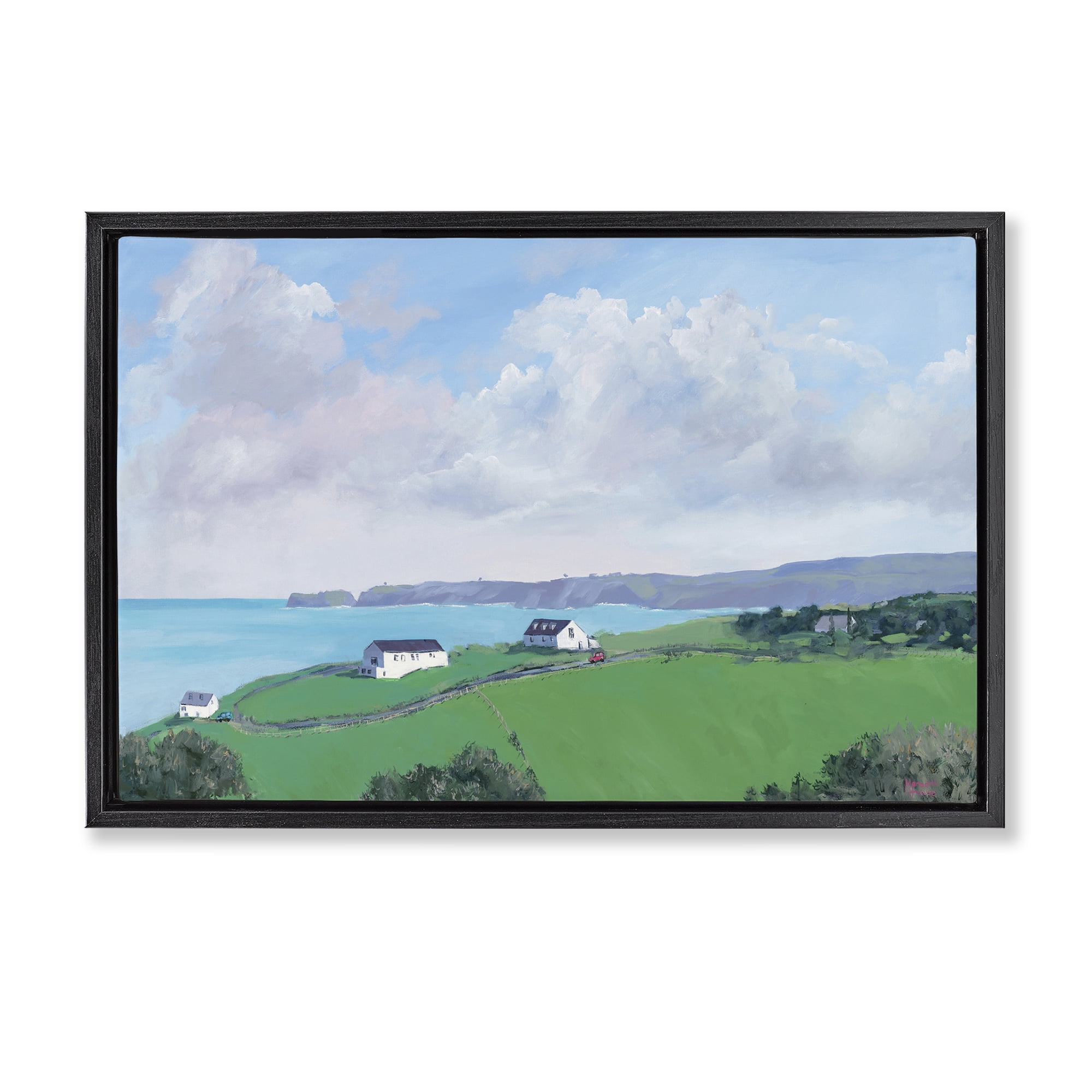 Stupell Industries Coastal Farm Houses Landscape Painting Black Floater Framed Art Print Wall Art, 31 x 21