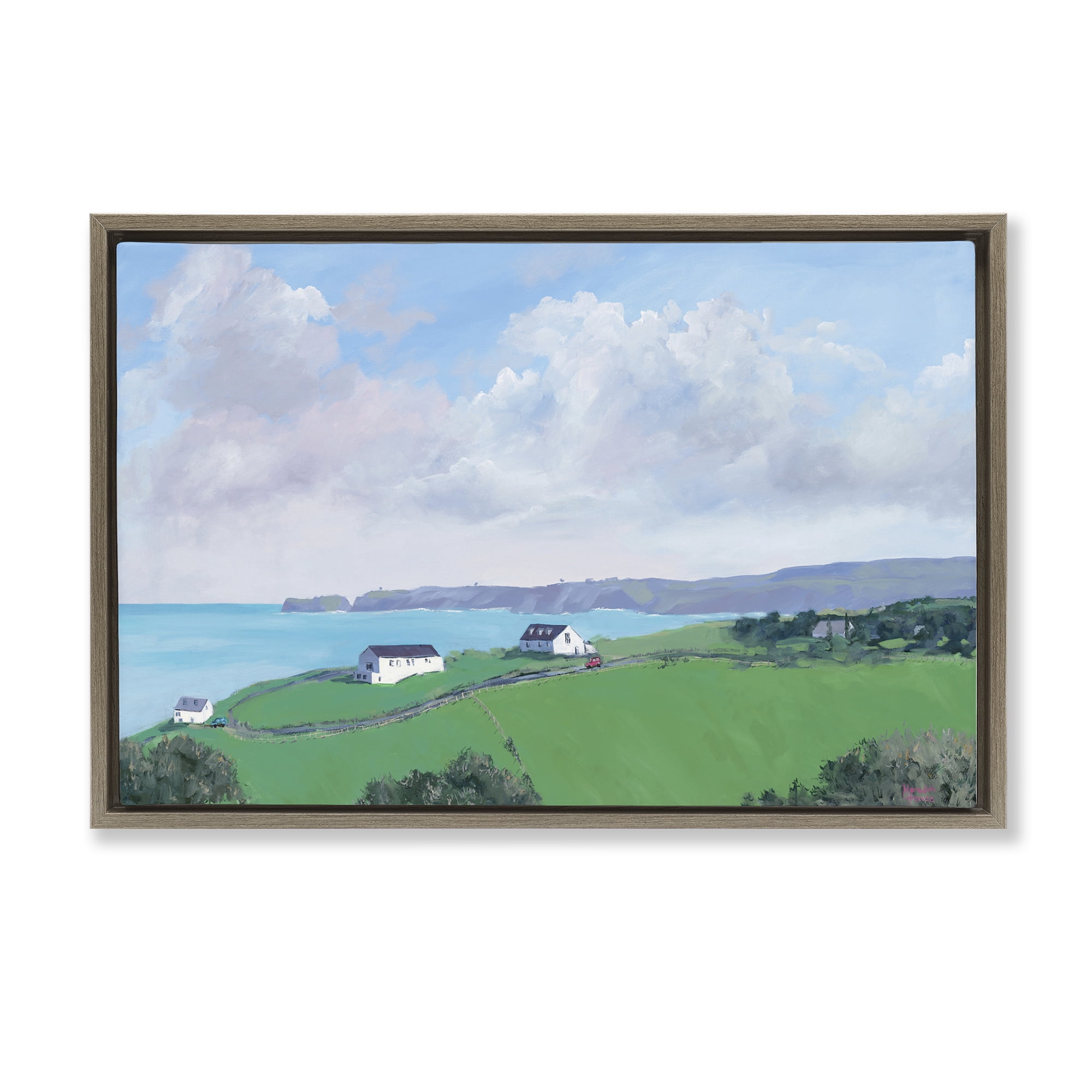 Stupell Industries Coastal Farm Houses Landscape Painting Brown Floater Framed Art Print Wall Art, 25 x 17