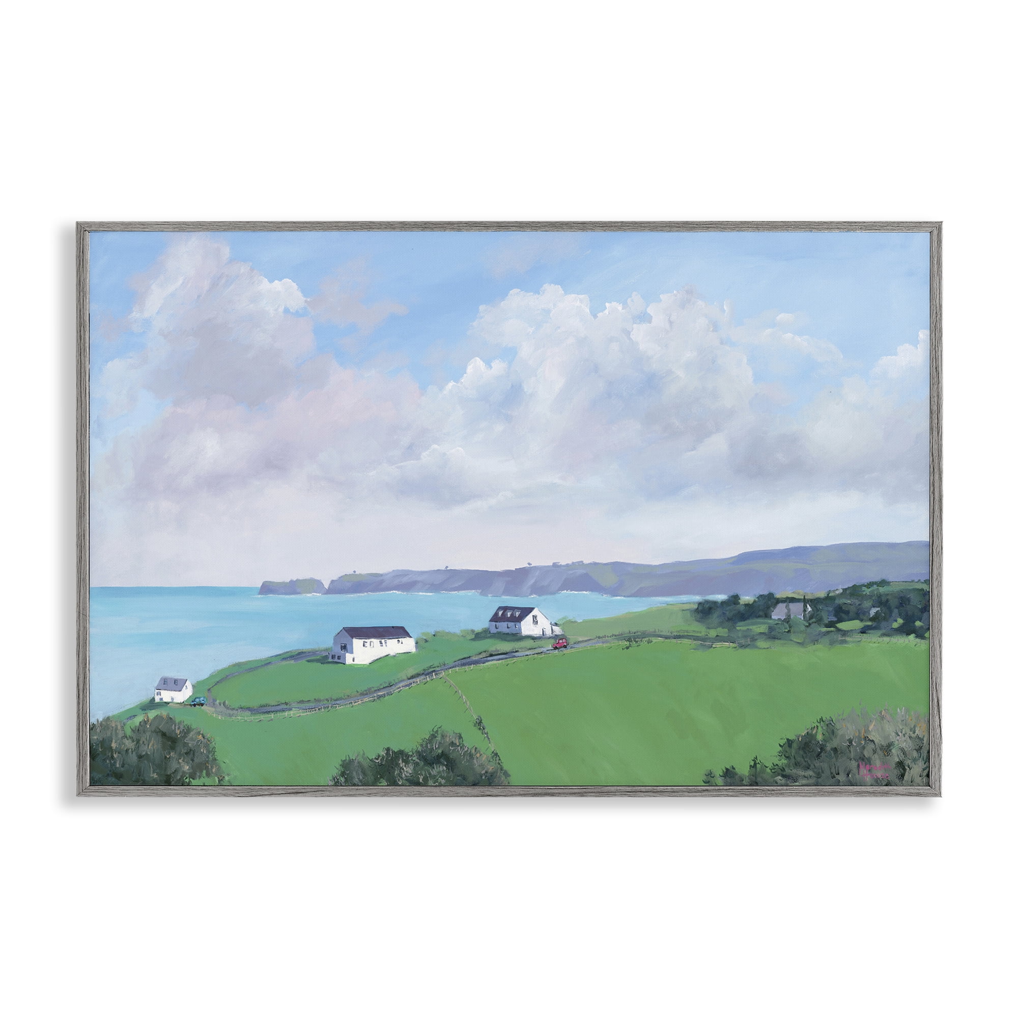 Stupell Industries Coastal Farm Houses Landscape Painting Gray Framed Art Print Wall Art, 30 x 20