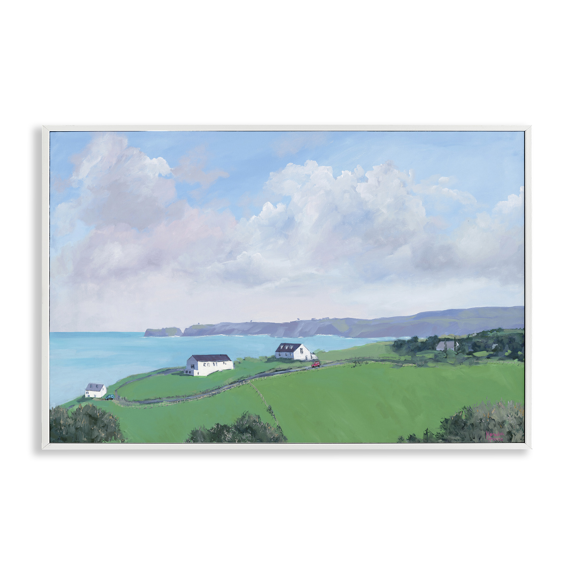Stupell Industries Coastal Farm Houses Landscape Painting White Framed Art Print Wall Art, 24 x 16