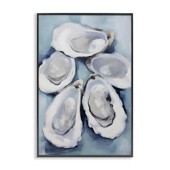 Stupell Industries Coastal Five Oyster Shells Black Framed Giclee Art, 12 x 18, by Petals Prints Design