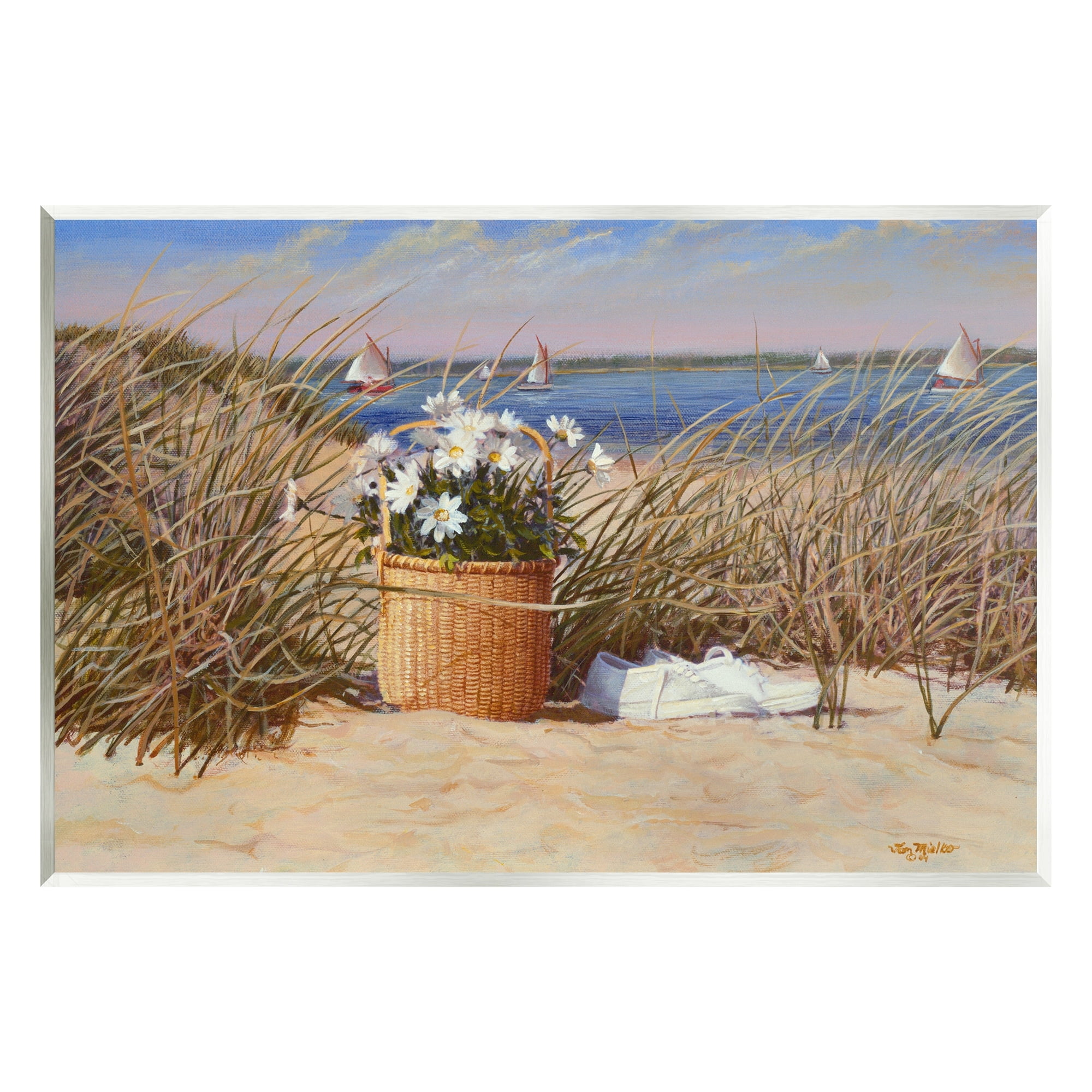Coastal Flower Blossom Basket Beach Grass Art Print on MDF