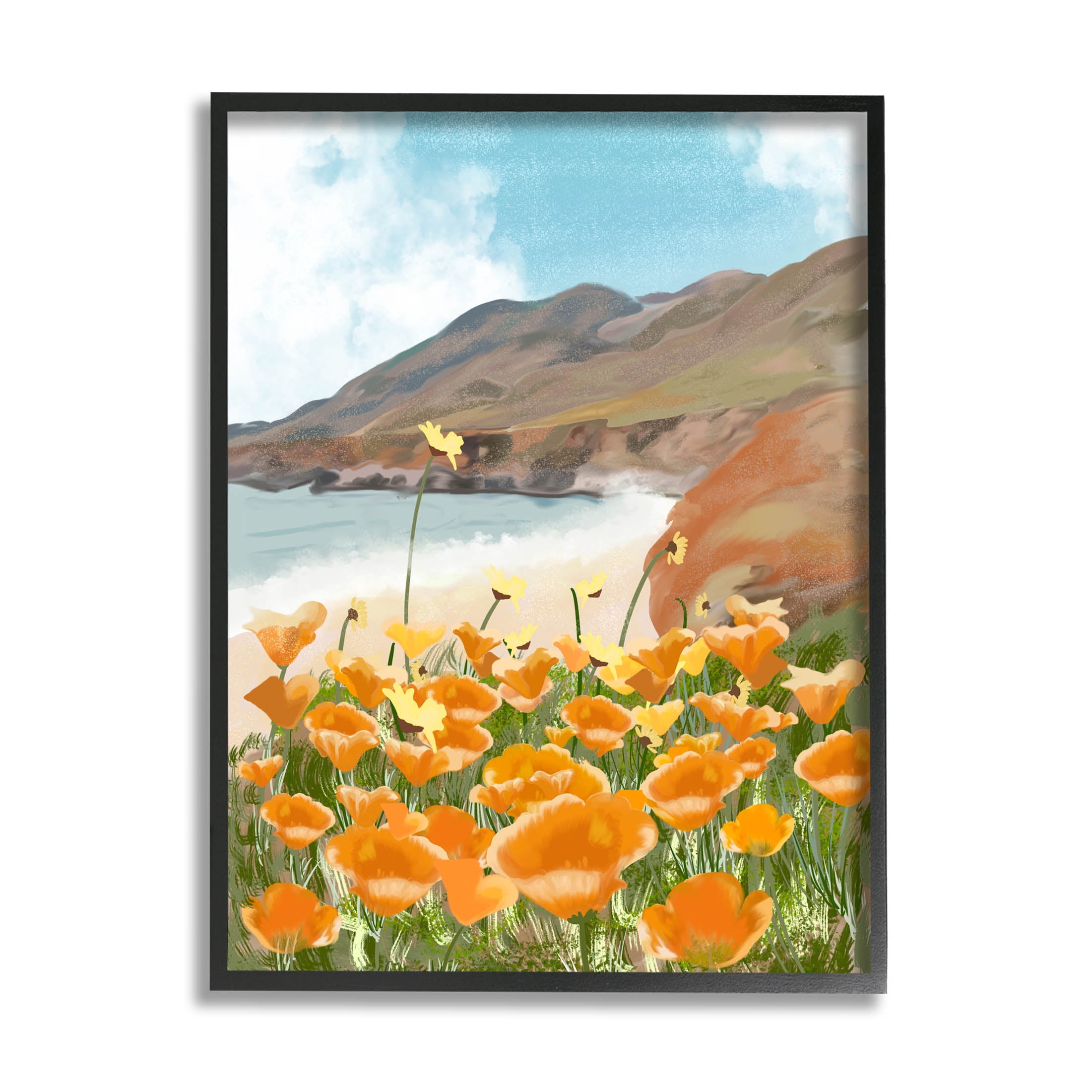 Stupell Industries Coastal Flower Meadow Blooming Graphic Art Black Framed Art Print Wall Art, Design by Ashley Singleton