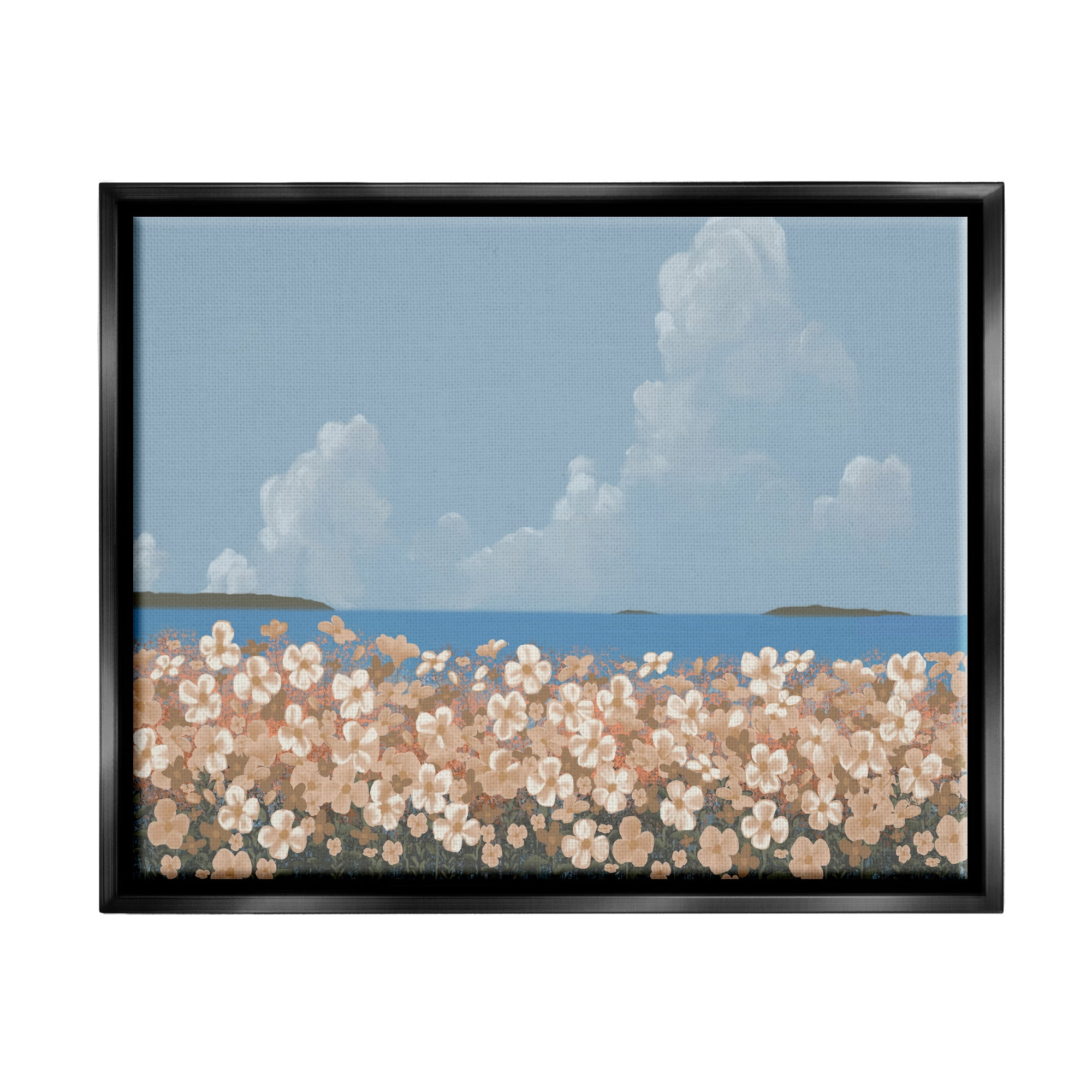 Stupell Industries Coastal Flower Meadow Botanical & Floral Painting Black Floater Framed Art Print Wall Art, 21 x 17