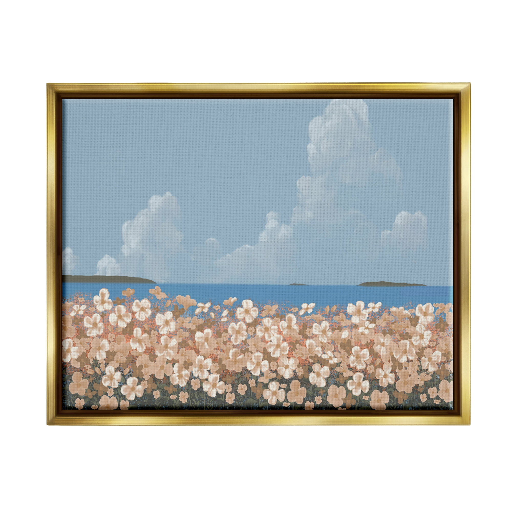 Stupell Industries Coastal Flower Meadow Botanical & Floral Painting Gold Floater Framed Art Print Wall Art, 21 x 17