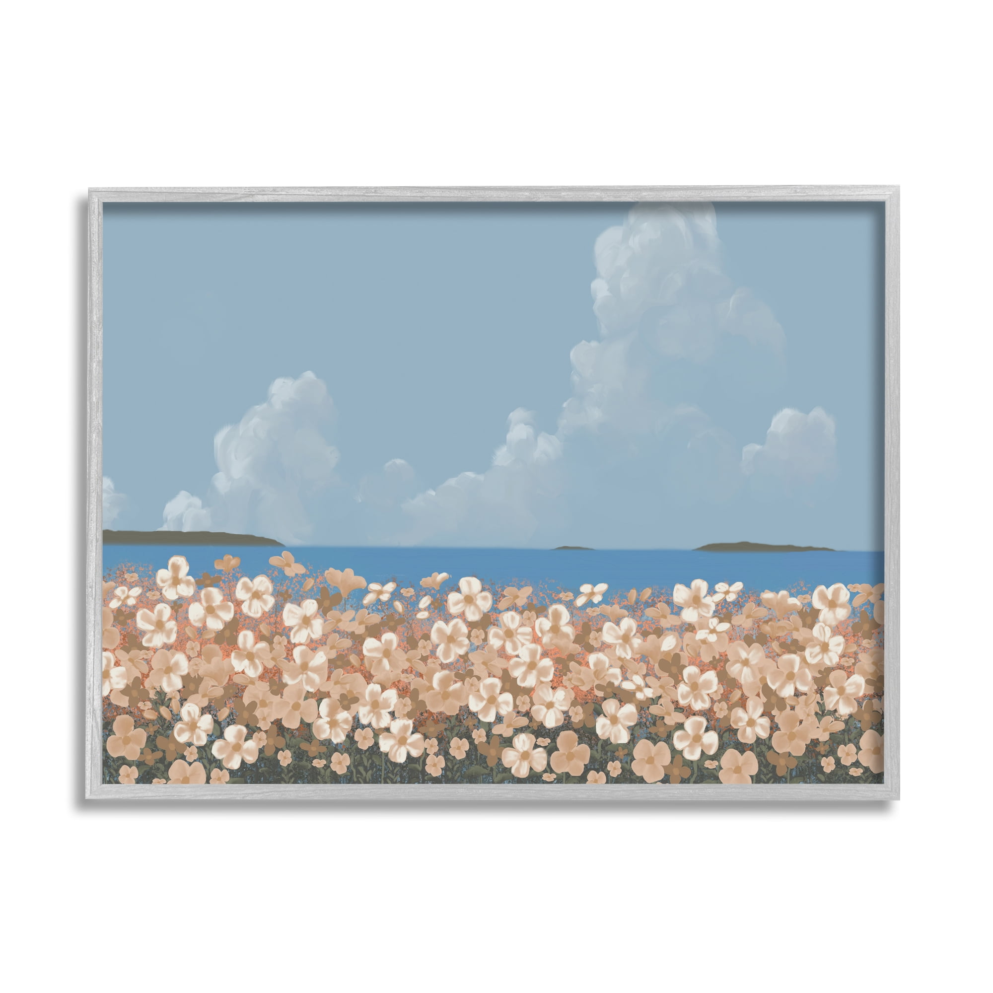 Stupell Industries Coastal Flower Meadow Botanical & Floral Painting Gray Framed Art Print Wall Art, 20 x 16