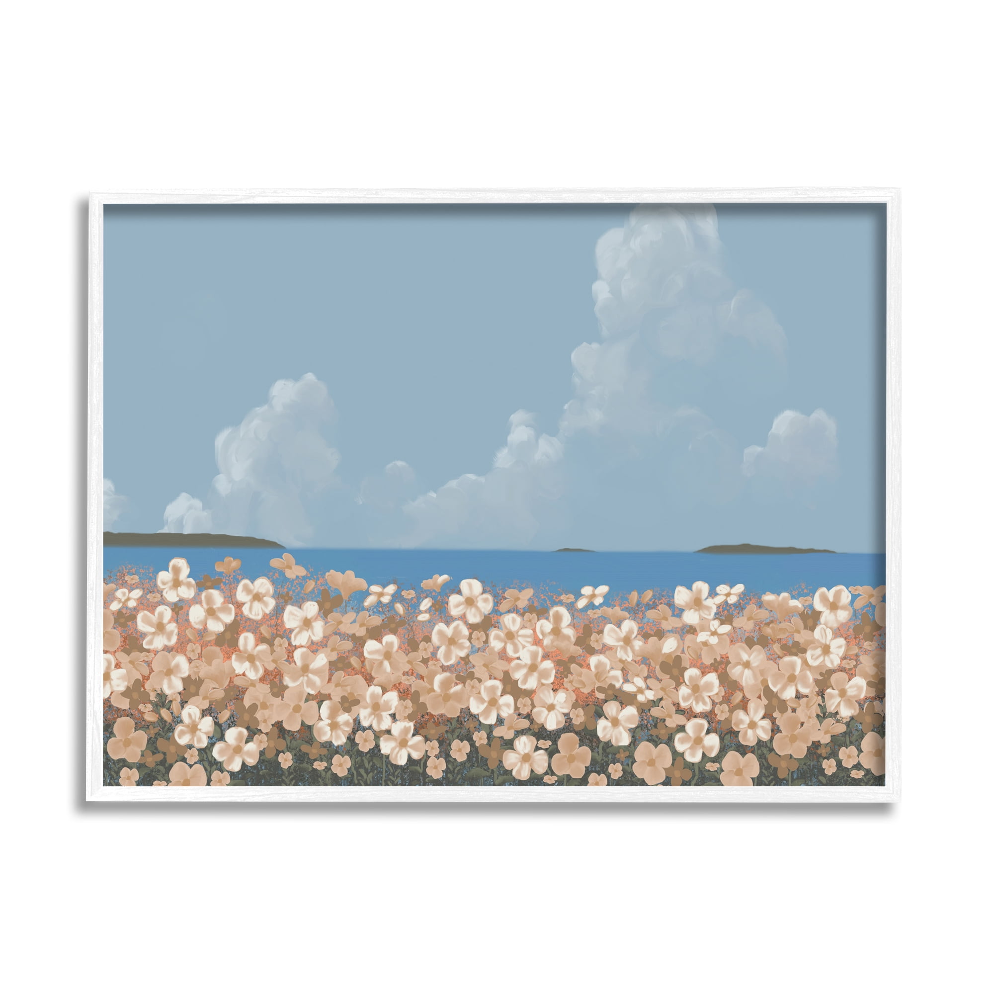 Stupell Industries Coastal Flower Meadow Botanical & Floral Painting White Framed Art Print Wall Art, 20 x 16