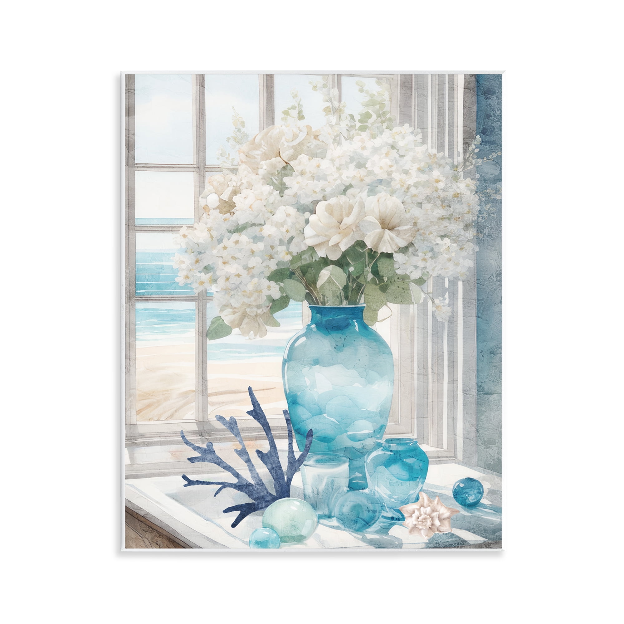 Stupell Industries Coastal Flower Vase Botanical & Floral Painting Unframed Art Print Wall Art, 11 x 14