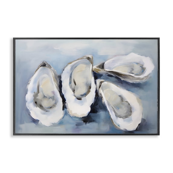 Stupell Industries Coastal Four Oysters Impression Black Framed Giclee Art, 18 x 12, by Petals Prints Design