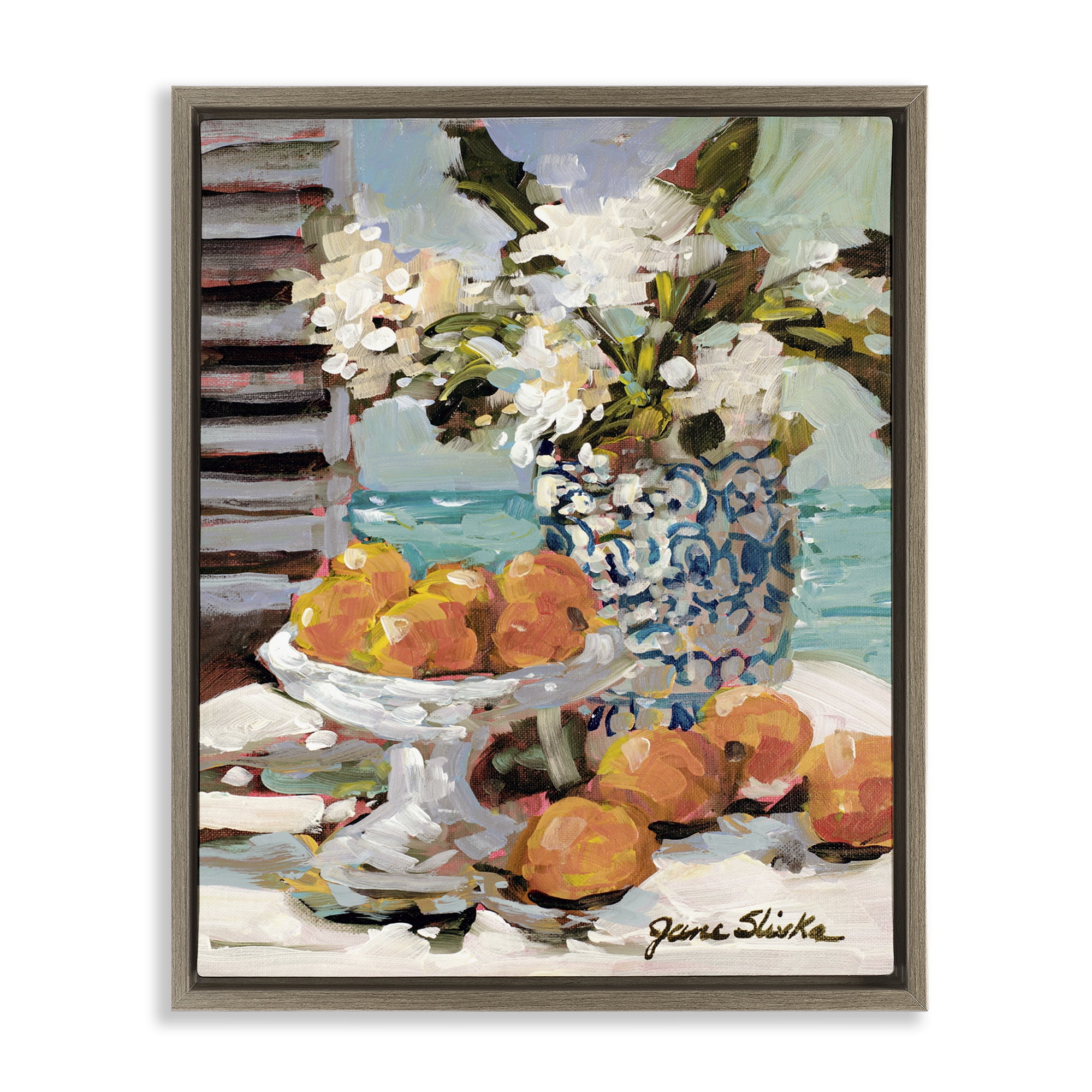 Stupell Industries Coastal Fruits Still Life Food & Beverage Painting Brown Floater Framed Art Print Wall Art, 25 x 31