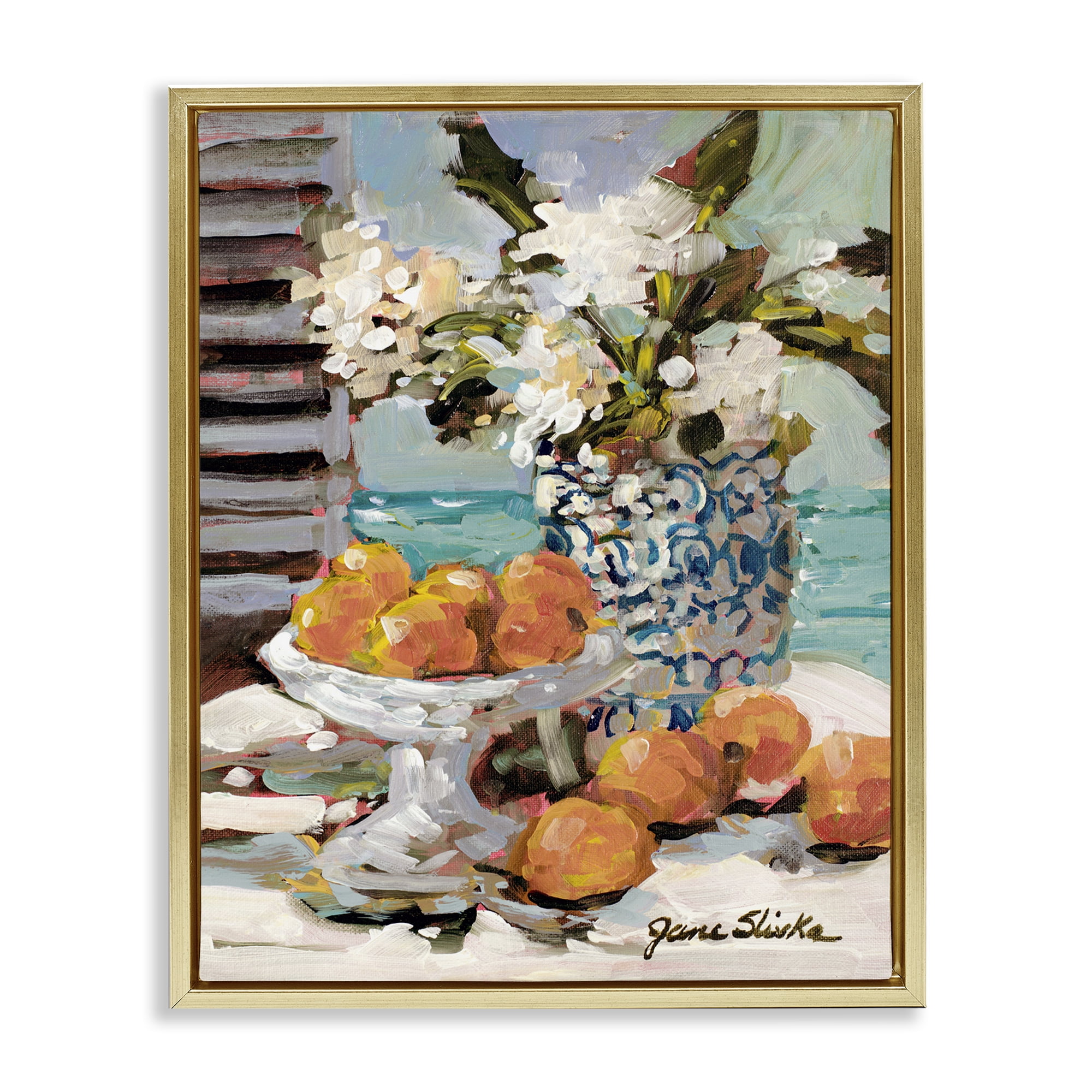Stupell Industries Coastal Fruits Still Life Food & Beverage Painting Gold Floater Framed Art Print Wall Art, 17 x 21