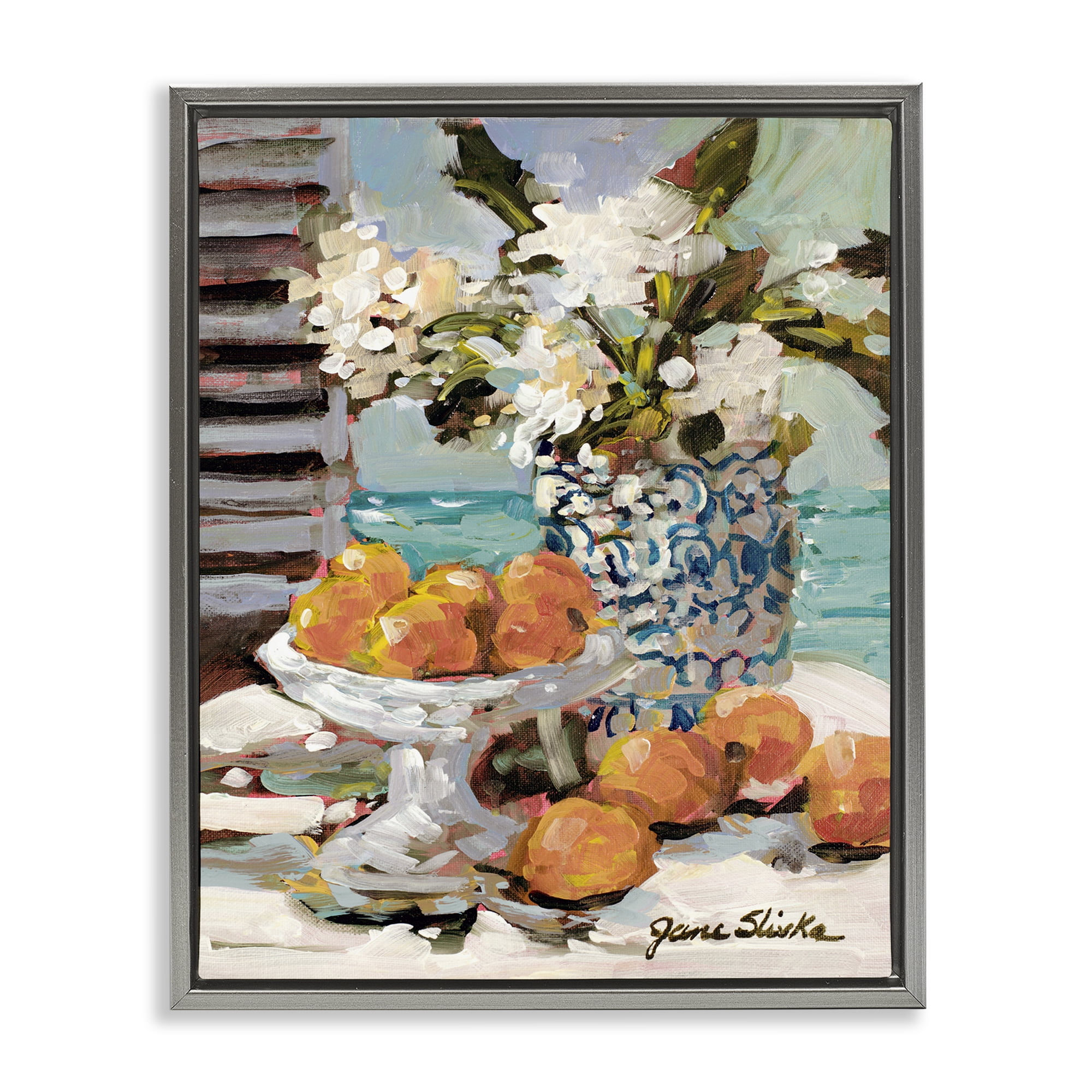 Stupell Industries Coastal Fruits Still Life Food & Beverage Painting Gray Floater Framed Art Print Wall Art, 17 x 21