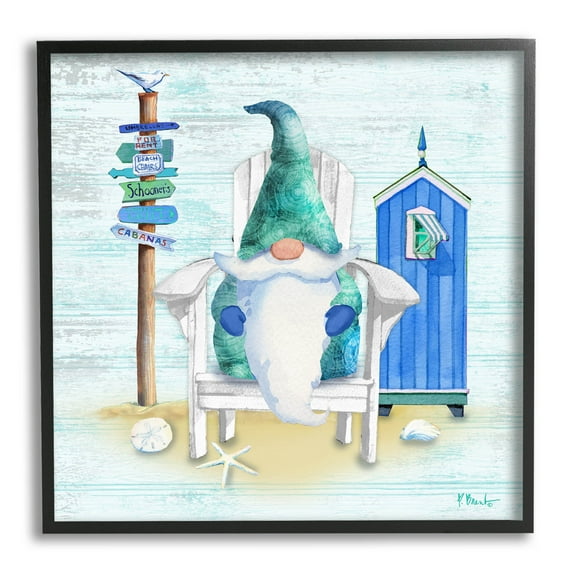 Stupell Industries Coastal Gnome Beach Life Relaxing Graphic Art Black Framed Art Print Wall Art, Design by Paul Brent