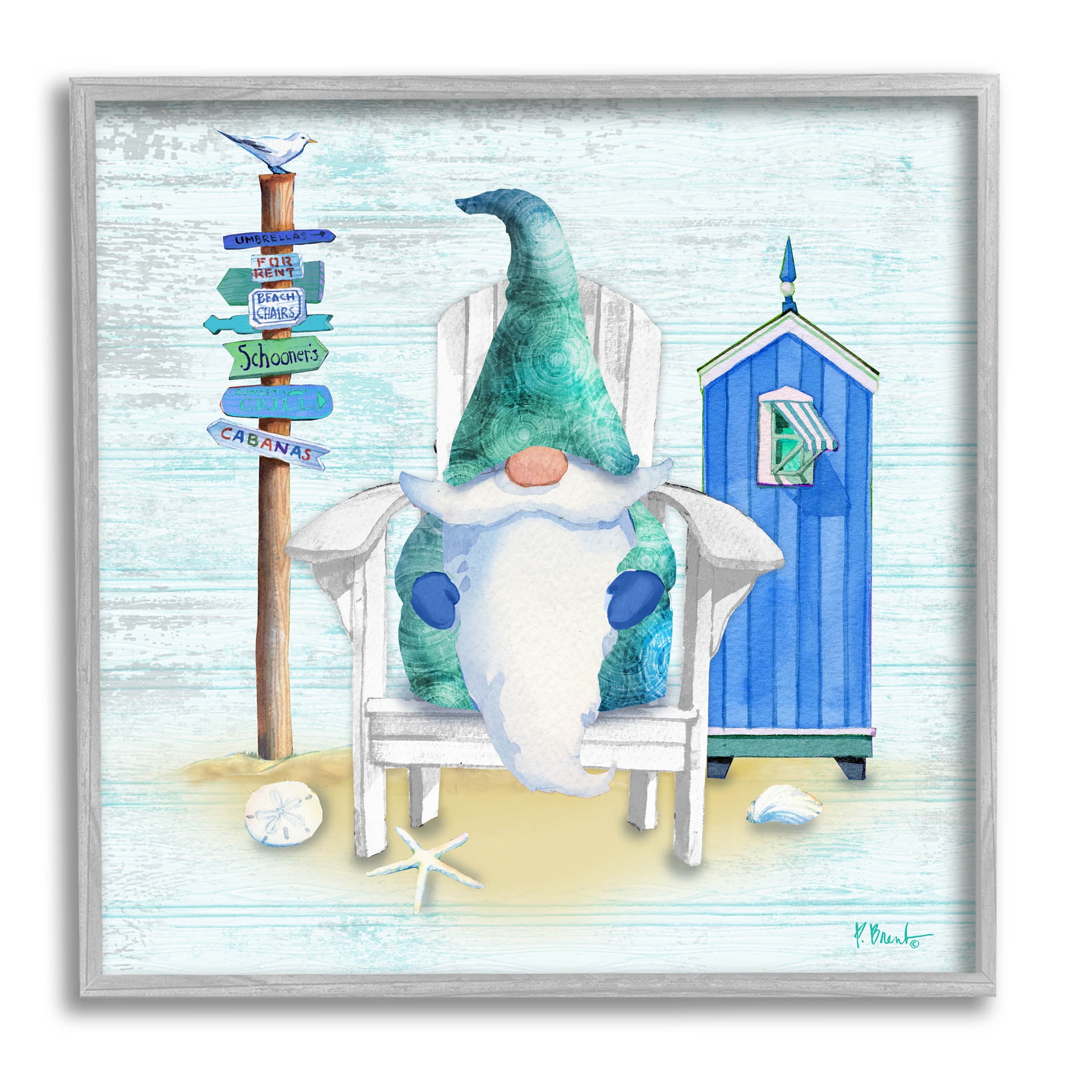 Stupell Industries Coastal Gnome Beach Life Relaxing Graphic Art Gray Framed Art Print Wall Art, Design by Paul Brent